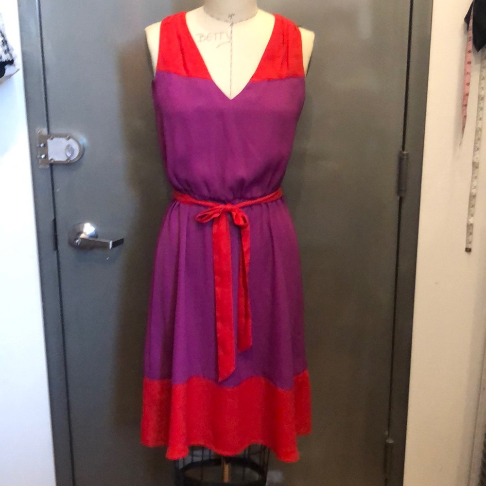 Loft Red and Fuschia color block dress size 8